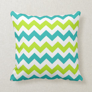 Coussin Chartreuse et turquoise de zigzag de