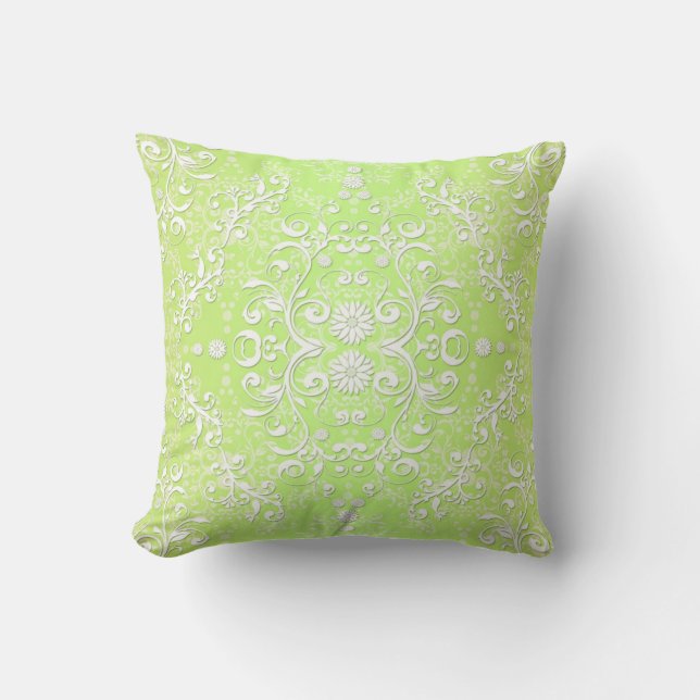Coussin Chartreuse Floral Damassé Vert Citron (Recto)