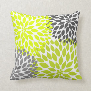 Coussin Chartreuse Green Grey Dahlia Mod décor sofa couss
