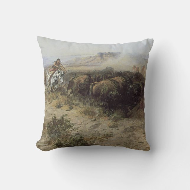 Coussin Chasse aux bisons n° 26 par CM Russell, Indiens d' (Recto)