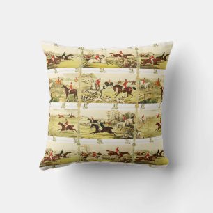 Coussin Chasse aux chevaux vintages et aux chiens
