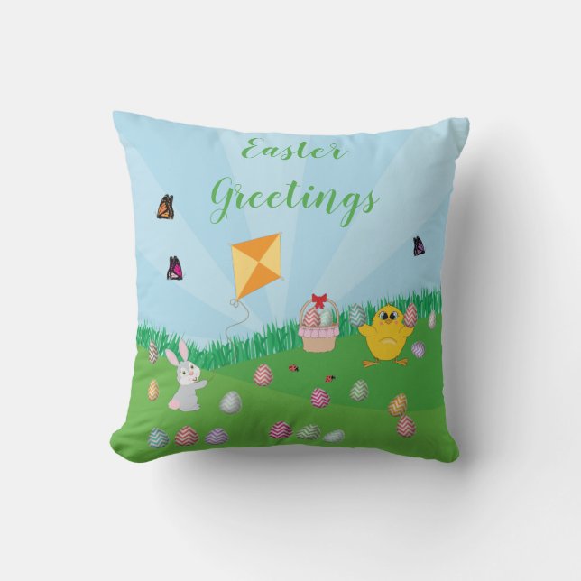 Coussin Chasse aux oeufs colorés de Pâques Bunny Chick (Recto)
