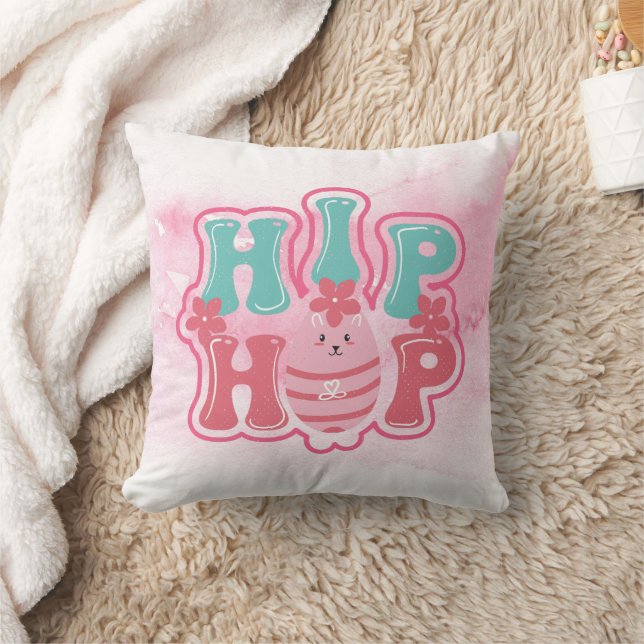Coussin Chasse aux œufs de lapin Hip Hop Joyeuses Pâques A (Couverture)