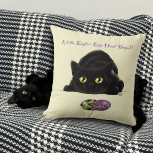 Coussin Chasse aux œufs de Pâques de chat noir Vacances Ja