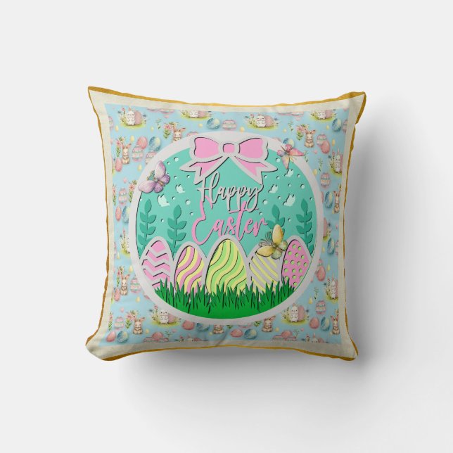 Coussin Chasse aux œufs de Pâques mignonne et papillons co (Recto)