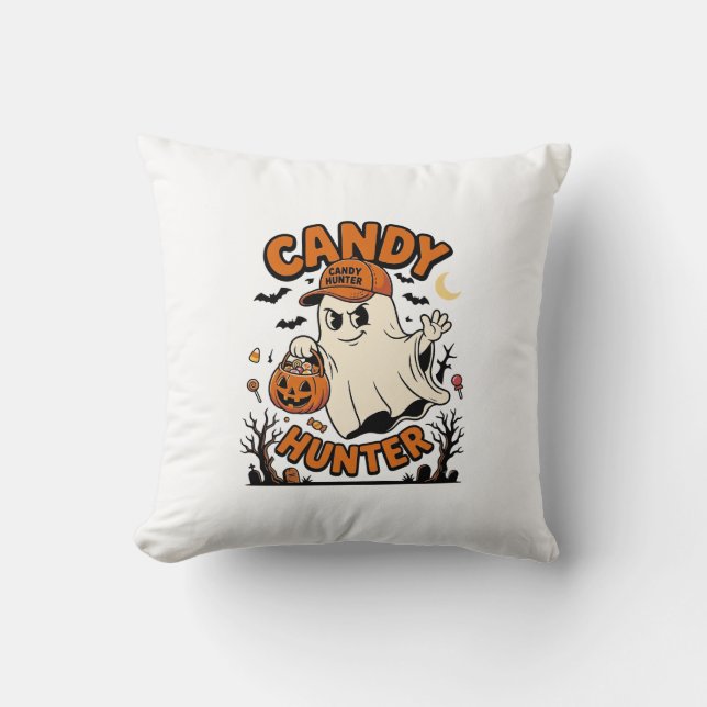 Coussin Chasseur de bonbons Halloween Fantôme Citrouille S (Recto)