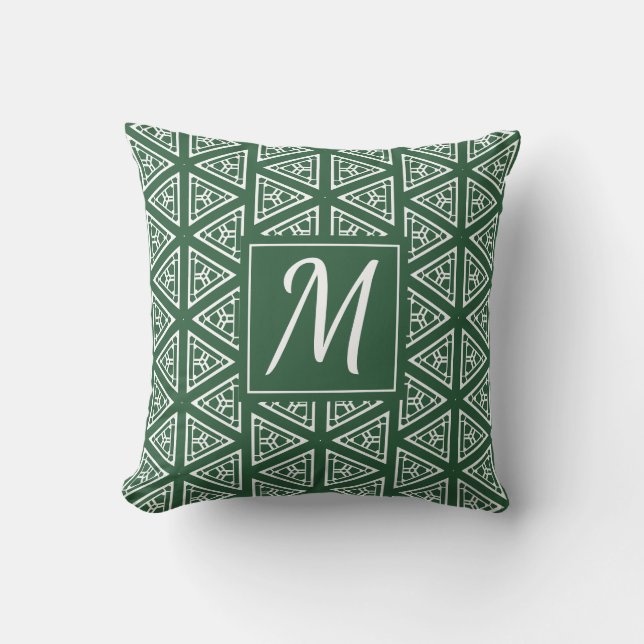 Coussin Chasseur vert et blanc avec initial (Recto)