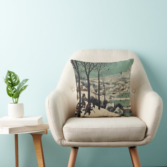 Coussin Chasseurs dans la neige, célèbre œuvre d'art, (Chaise)