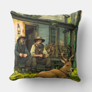 Coussin Chasseurs de cabine forestière rustique et cerf de