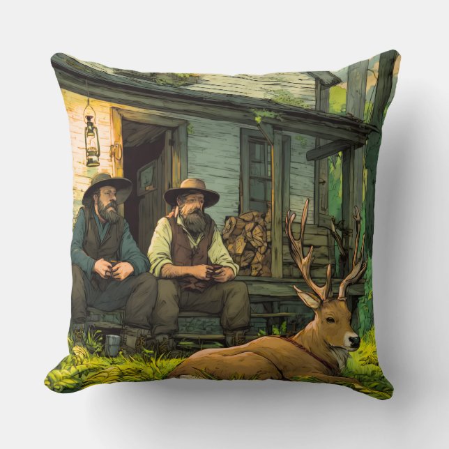 Coussin Chasseurs de cabine forestière rustique et cerf de (Recto)