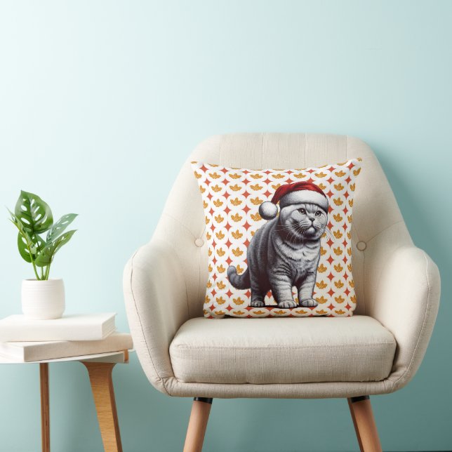 Coussin Chat à air noir Noël, Noël Père Noël Kitten (Chaise)