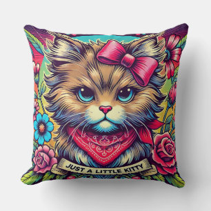 Coussin Chat à la mode avec éléments floraux