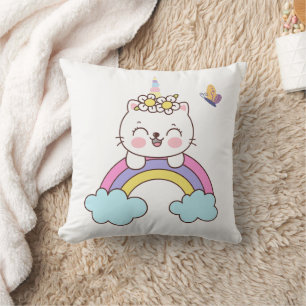 Coussin Chat à licorne mignon sur l'oreiller à lancer arc-