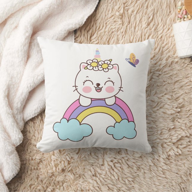 Coussin Chat à licorne mignon sur l'oreiller à lancer arc- (Couverture)