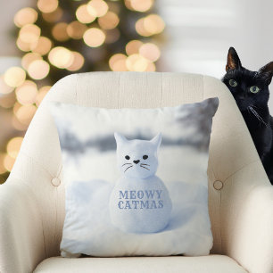 Coussin Chat à neige mignonne Meowa Catmas Snowflakes Noël