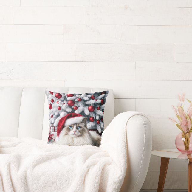 Coussin Chat à poupée de Noël dans un chapeau de Père Noël (Canapé)