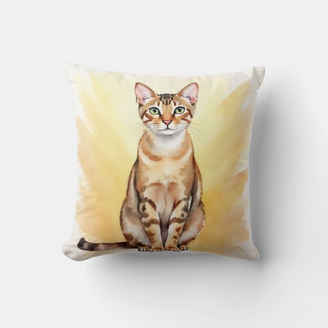 Coussin Chat abyssin aquarelle art avec dégradé doré (Recto)