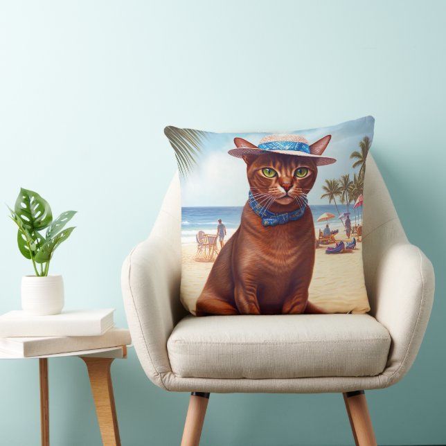 Coussin Chat abyssin sur la plage, cadeau d'été pour amate (Chaise)