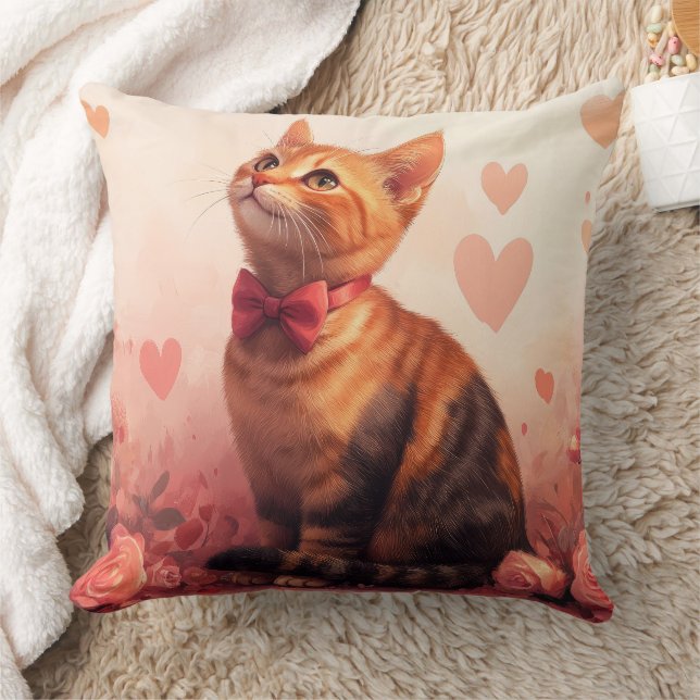 Coussin Chat abyssinien avec Saint-Valentin Rose (Couverture)