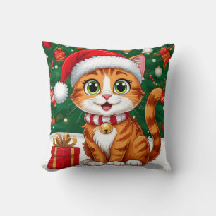 Coussin Chat adorable avec un chapeau de Père Noël et un c