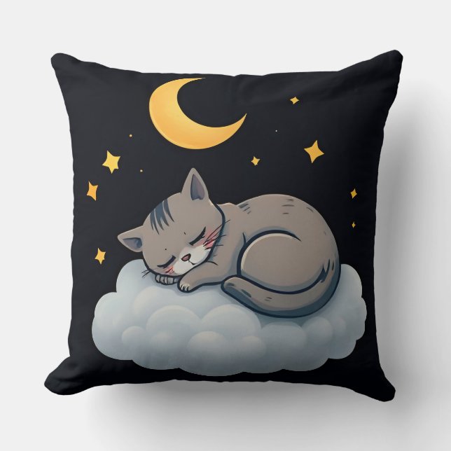 Coussin Chat adorable endormi sur un nuage (Recto)