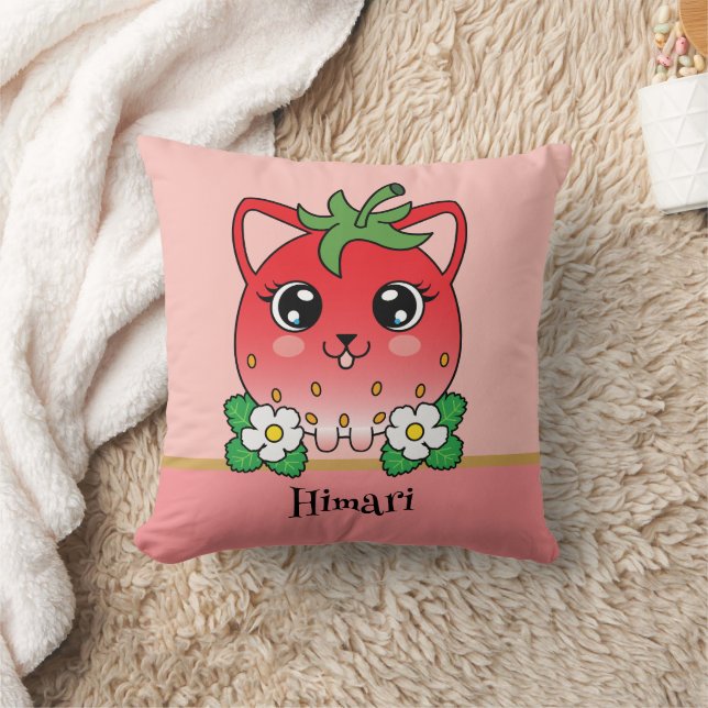 Coussin Chat Adorable Kawaii Fraise (Couverture)