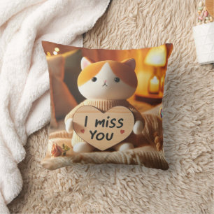 Coussin Chat adorable peluche avec message de coeur