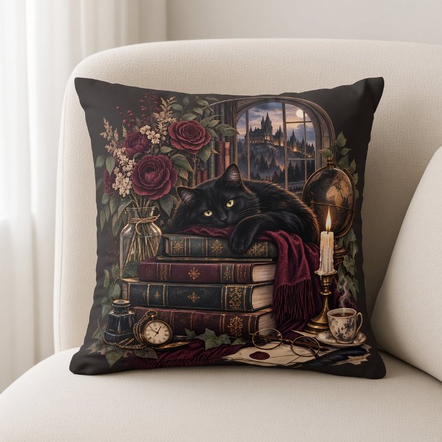 Coussin Chat amateur de livres Dark Academia (Créateur téléchargé)