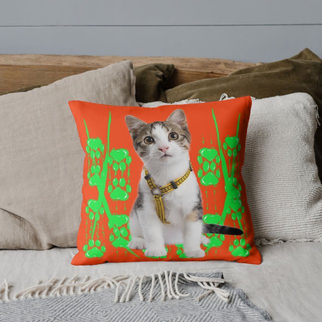 Coussin Chat Animal Familier Photo Lime Motif Orange Perso (Créateur téléchargé)