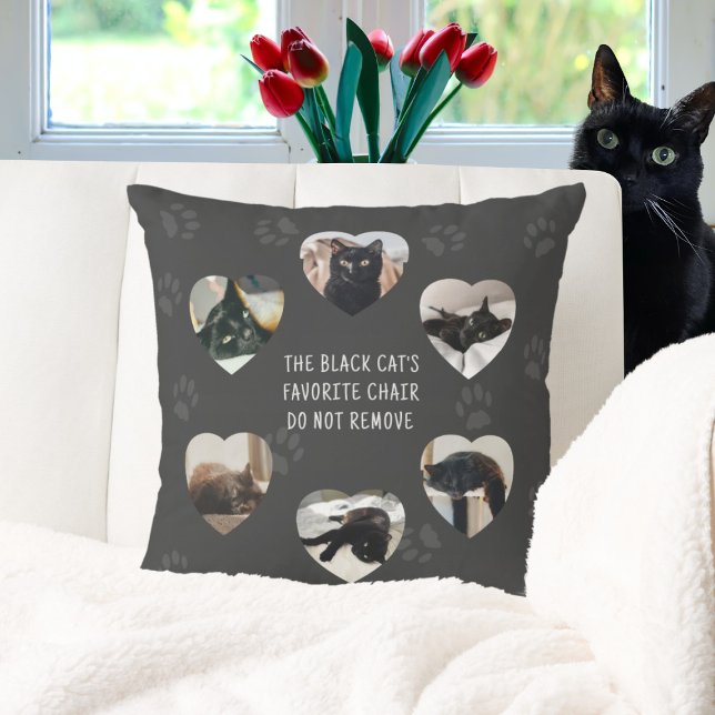 Coussin Chat Animaux de compagnie Photo Collage Cadre Coeu (Does your cat have a favorite chair? Upload their photos & put this pillow on it (and do not remove))