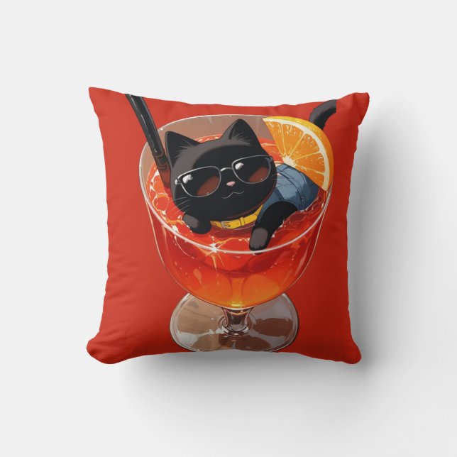 COUSSIN CHAT ANIME NOIR DANS UN VERRE DE JUS (Recto)