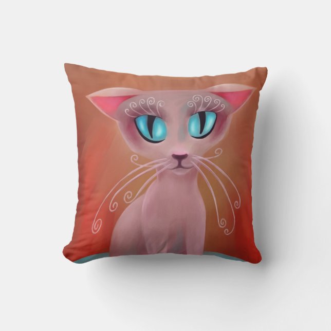 Coussin Chat Anime Rose, Peinture Numérique (Recto)
