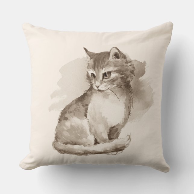 Coussin Chat. Aquarelle (Recto)