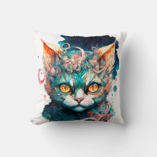 Coussin Chat aquarelle en style steampunk