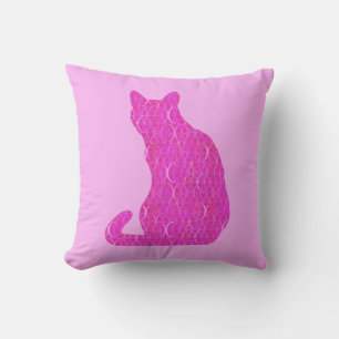 Coussin Chat Arabesque - fuschia, rose chaud