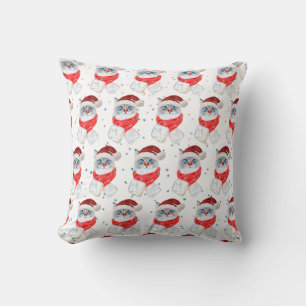 Coussin Chat argenté et blanc de Noël avec chapeau de Père