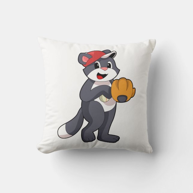 Coussin Chat au baseball avec gant de baseball.PNG (Recto)
