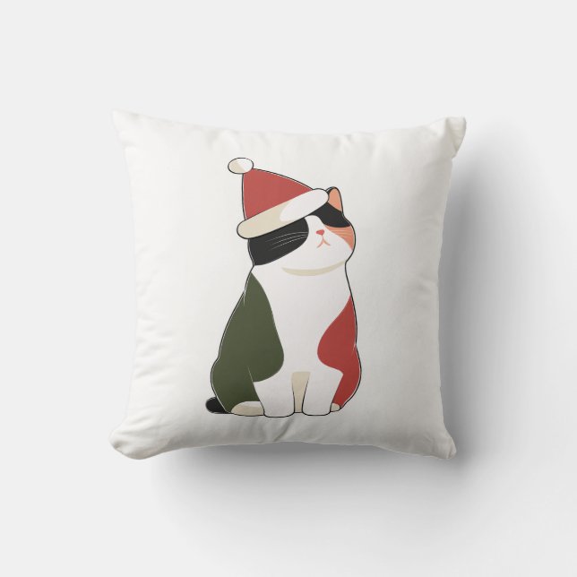Coussin Chat au chapeau de Père Noël – Illustration de vac (Recto)