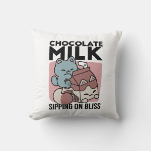 Coussin Chat au Lait Chocolaté Kawaii – Boisson Confortabl