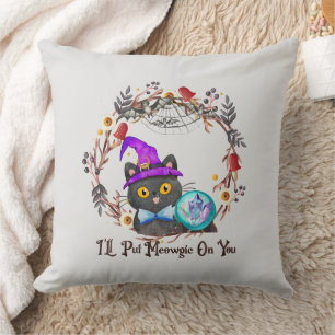Coussin Chat aux sorcières mignonne et Punny