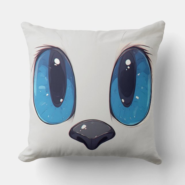 Coussin Chat aux yeux bleus adorable design mignon kawaii  (Recto)