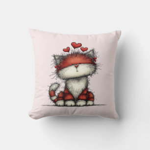 Coussin Chat avec des cœurs d'amour rouges mignon et drôle