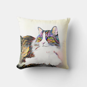 Coussin Chat avec fourrure arc-en-ciel, photo peinte à la