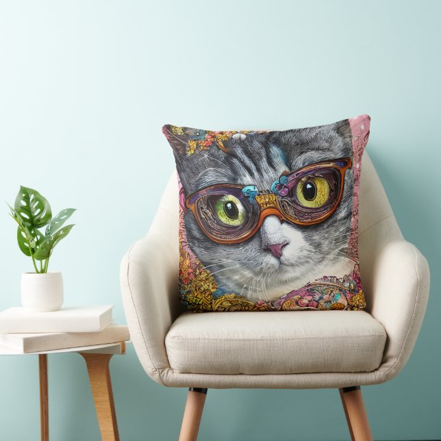 Coussin Chat avec lunettes (Chaise)