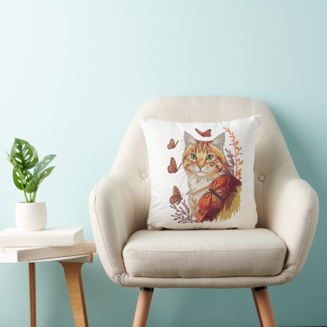 Coussin Chat avec papillons Monarch (Chaise)
