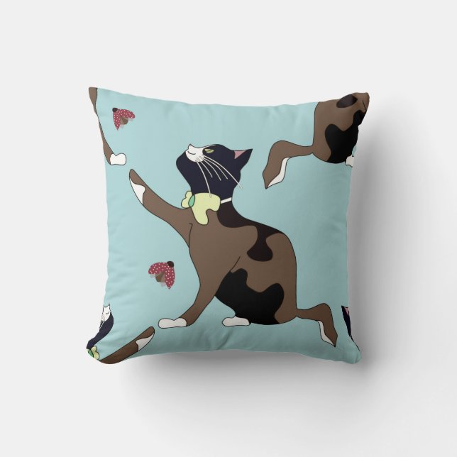 Coussin Chat avec un nœud attrape une coccinelle. (Recto)