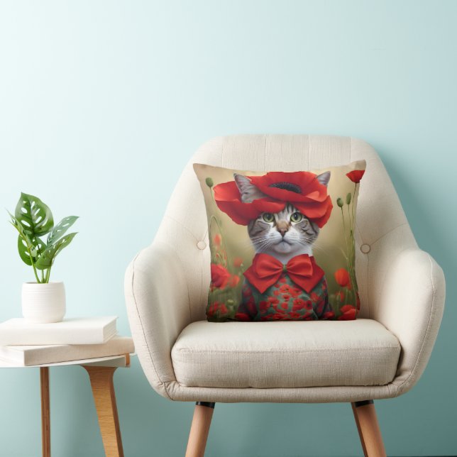 Coussin Chat avec une robe faite de coquelicot (Chaise)