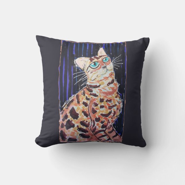Coussin Chat Bengal Neon Noir (Recto)