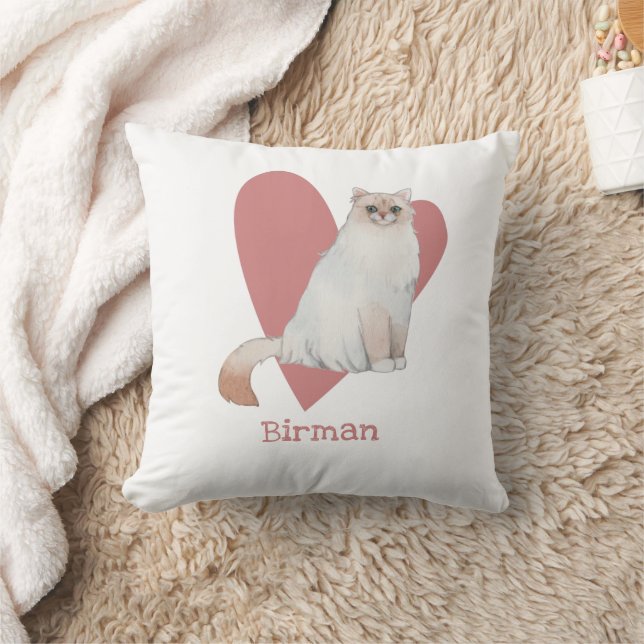 Coussin Chat Birman Aquarelle Kitty Coeur rose (Couverture)