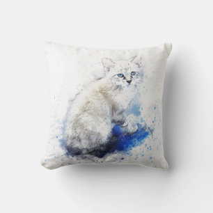 Coussin Chat blanc aquarelle